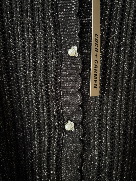 Coco + Carmen Sweaters - Coco & Carmen new black sparkle sweater with Pearl buttons.